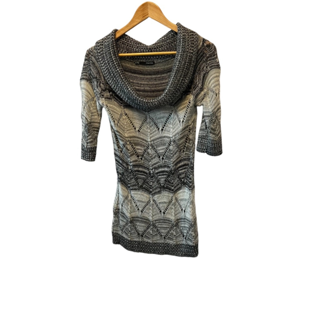 MAURICES Grey Striped Printed Cowl Neck 3/4 Sleeve Pullover Sweater M